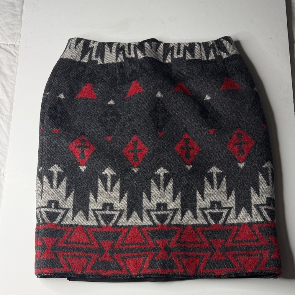 Vintage The Last Best Place Gray Red Wool Blend Skirt 6 EUC Southwestern Tribal